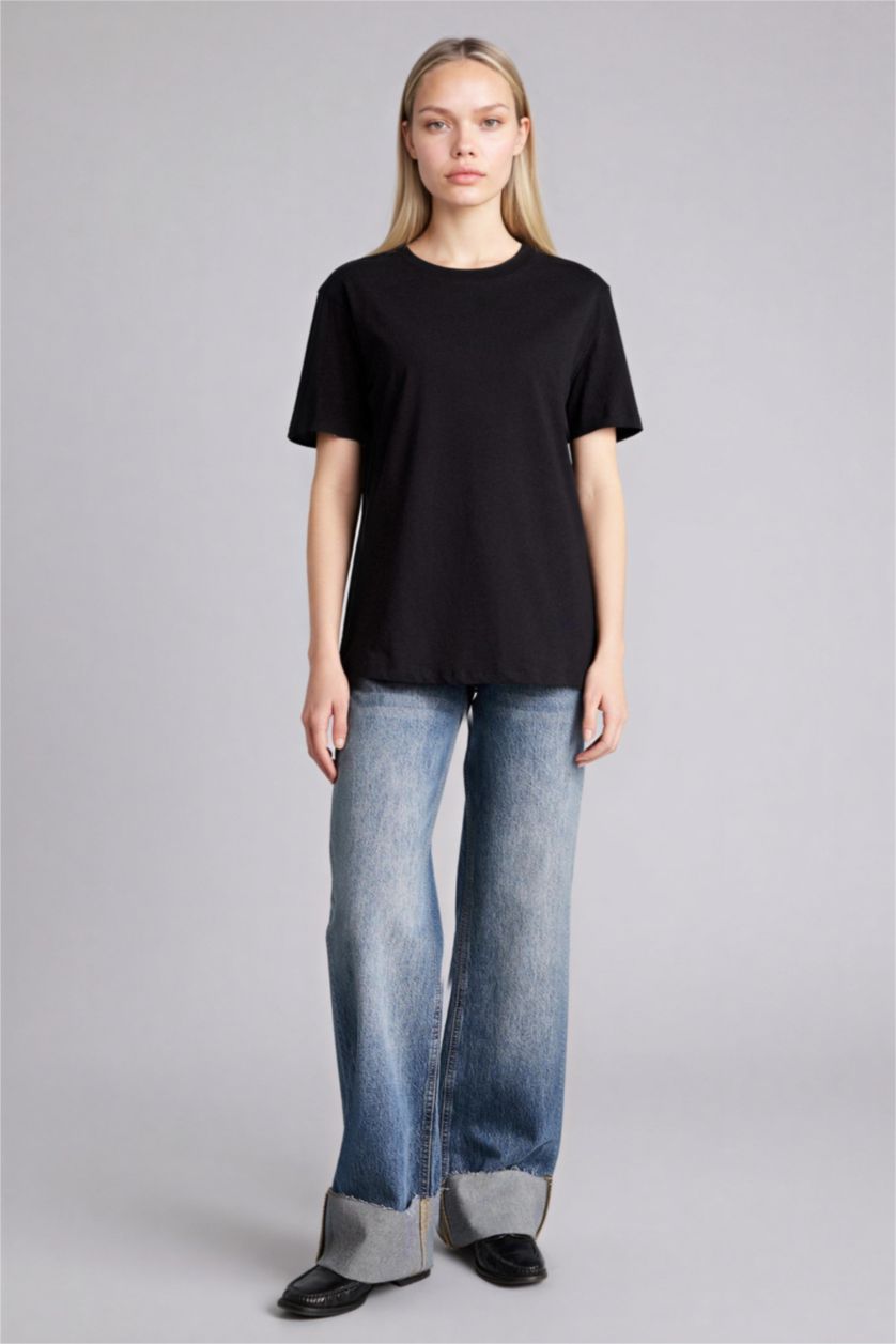 Kadın Siyah %100 Pamuk Basic Tişört