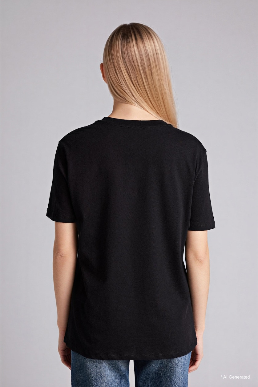 Women Black Regular Fit Crew Neck Basic Short Sleeve T-Shirt