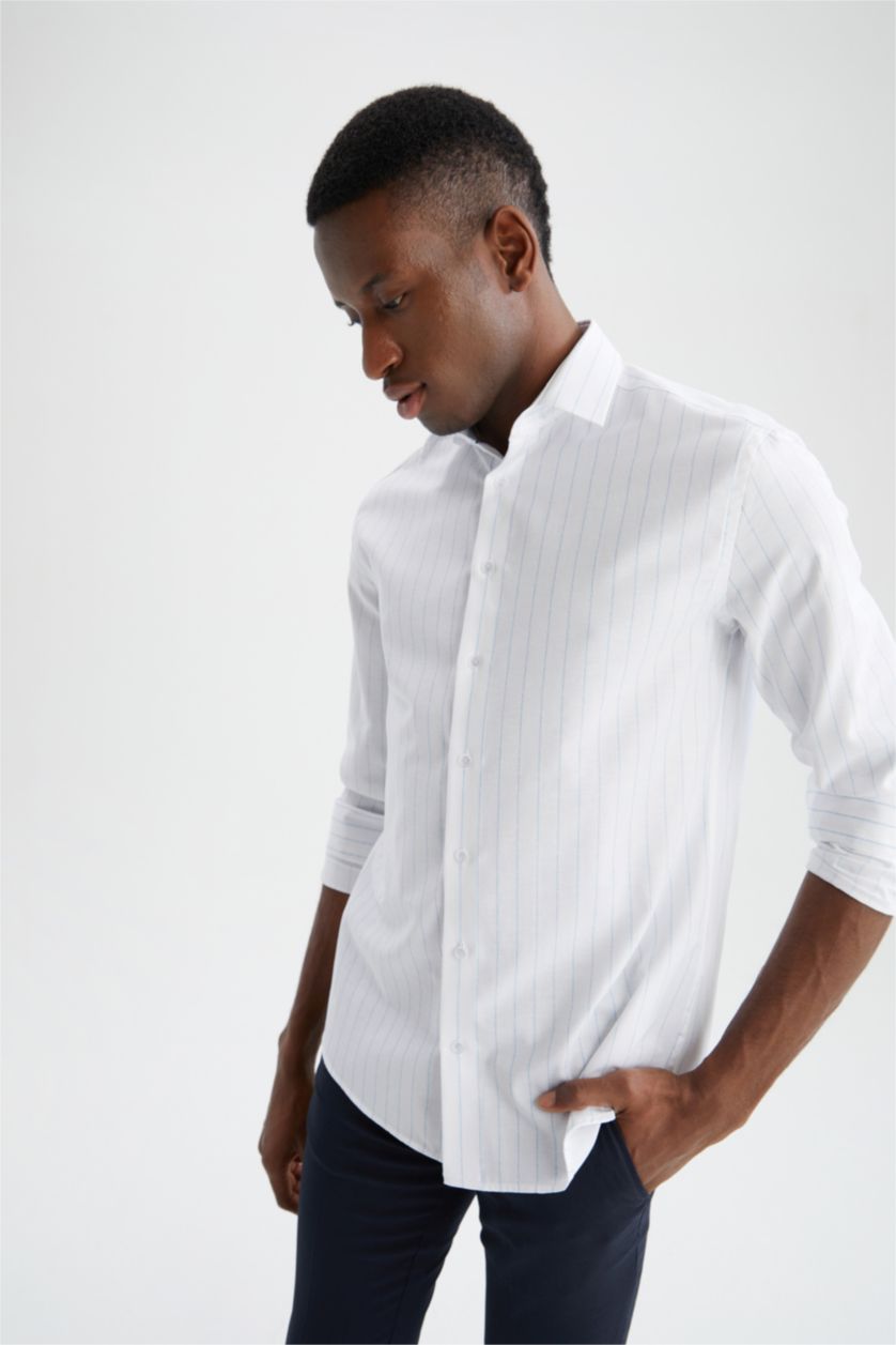 HOMME Blanc Chemise à manches longues classique à motifs de coupe moderne
