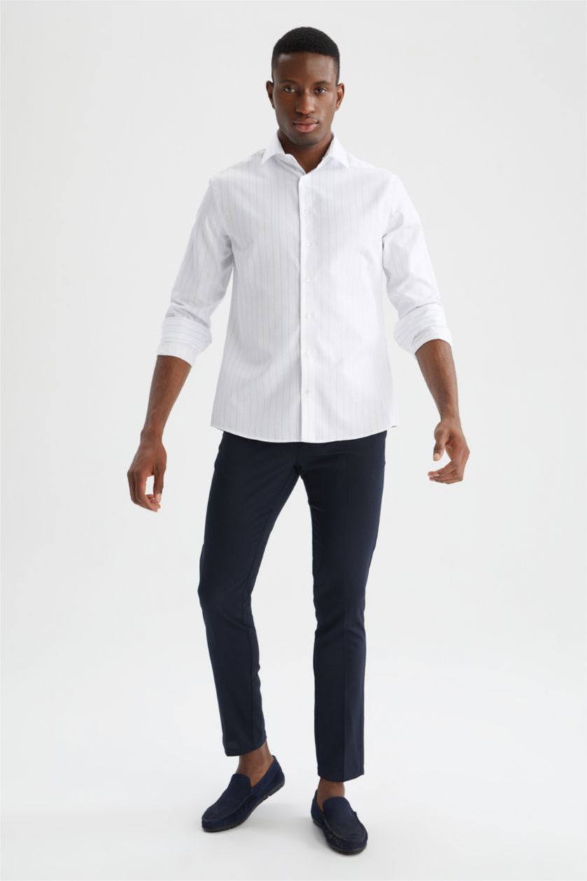 HOMME Blanc Chemise à manches longues classique à motifs de coupe moderne