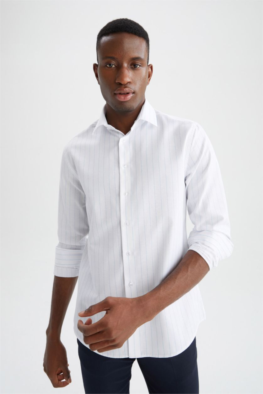 HOMME Blanc Chemise à manches longues classique à motifs de coupe moderne