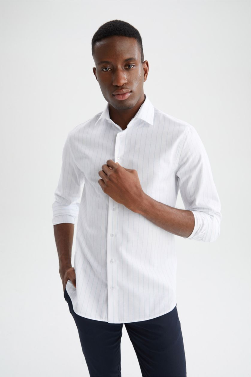 HOMME Blanc Chemise à manches longues classique à motifs de coupe moderne