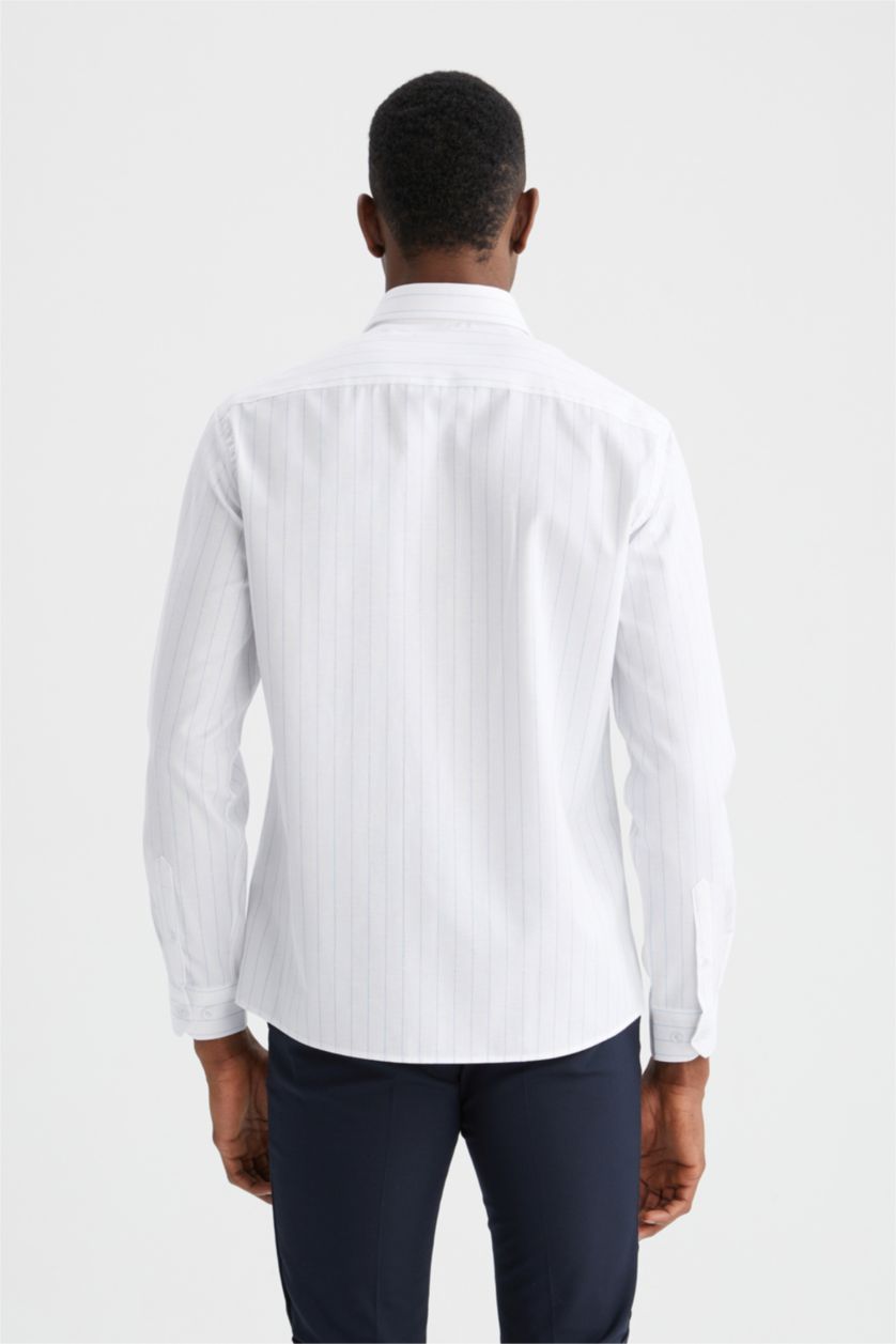 HOMME Blanc Chemise à manches longues classique à motifs de coupe moderne