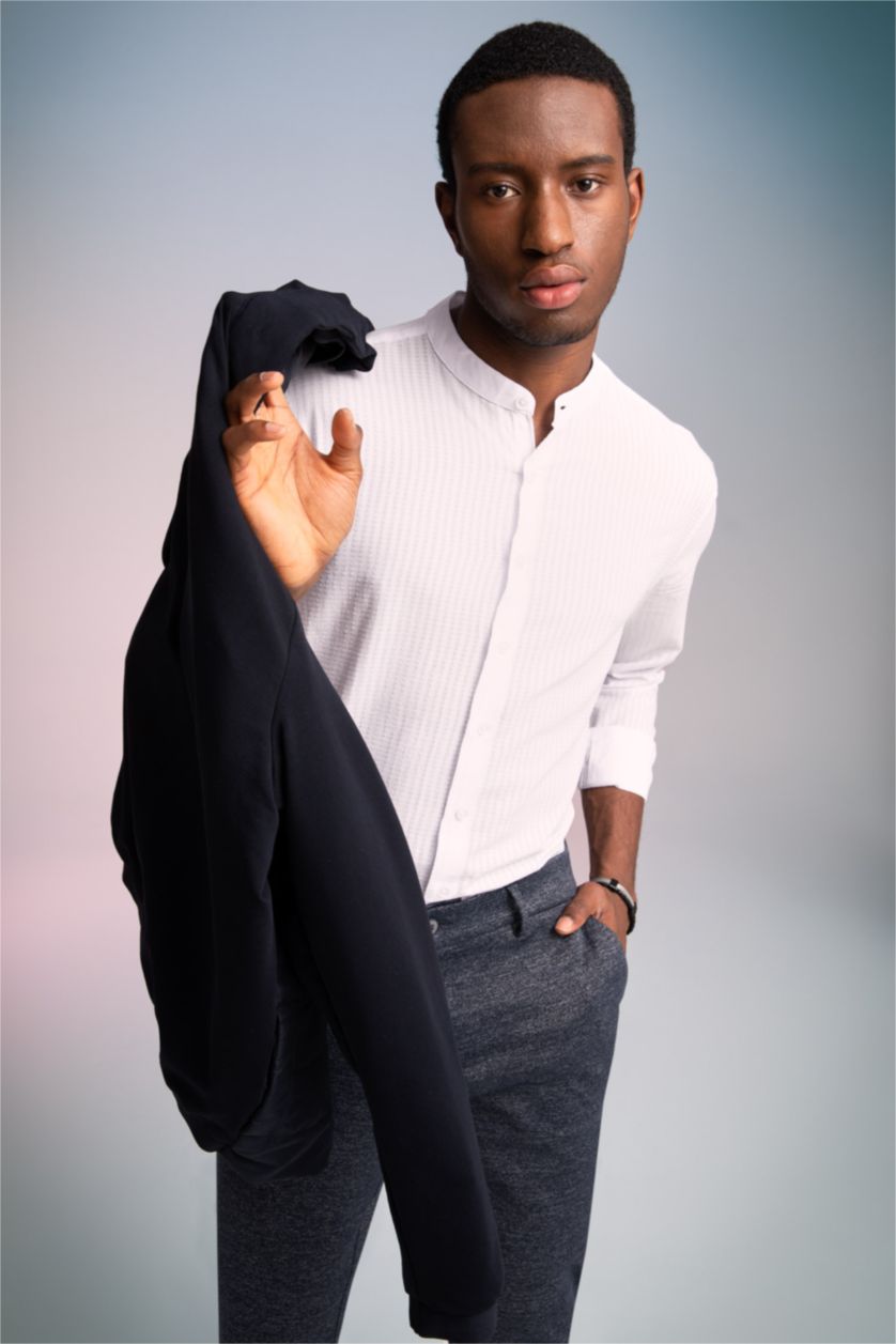 رجال أبيض قميص عصري كم طويل بياقة كبيرة