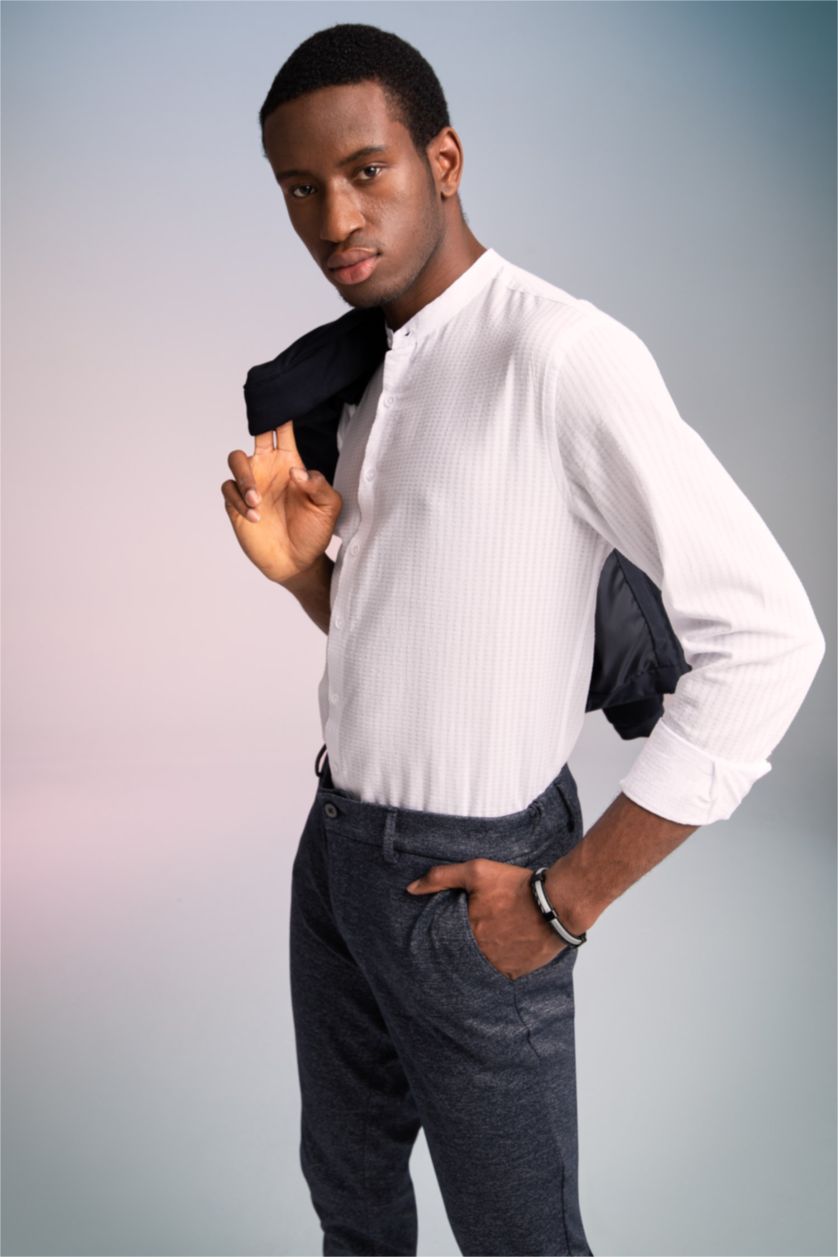 رجال أبيض قميص عصري كم طويل بياقة كبيرة