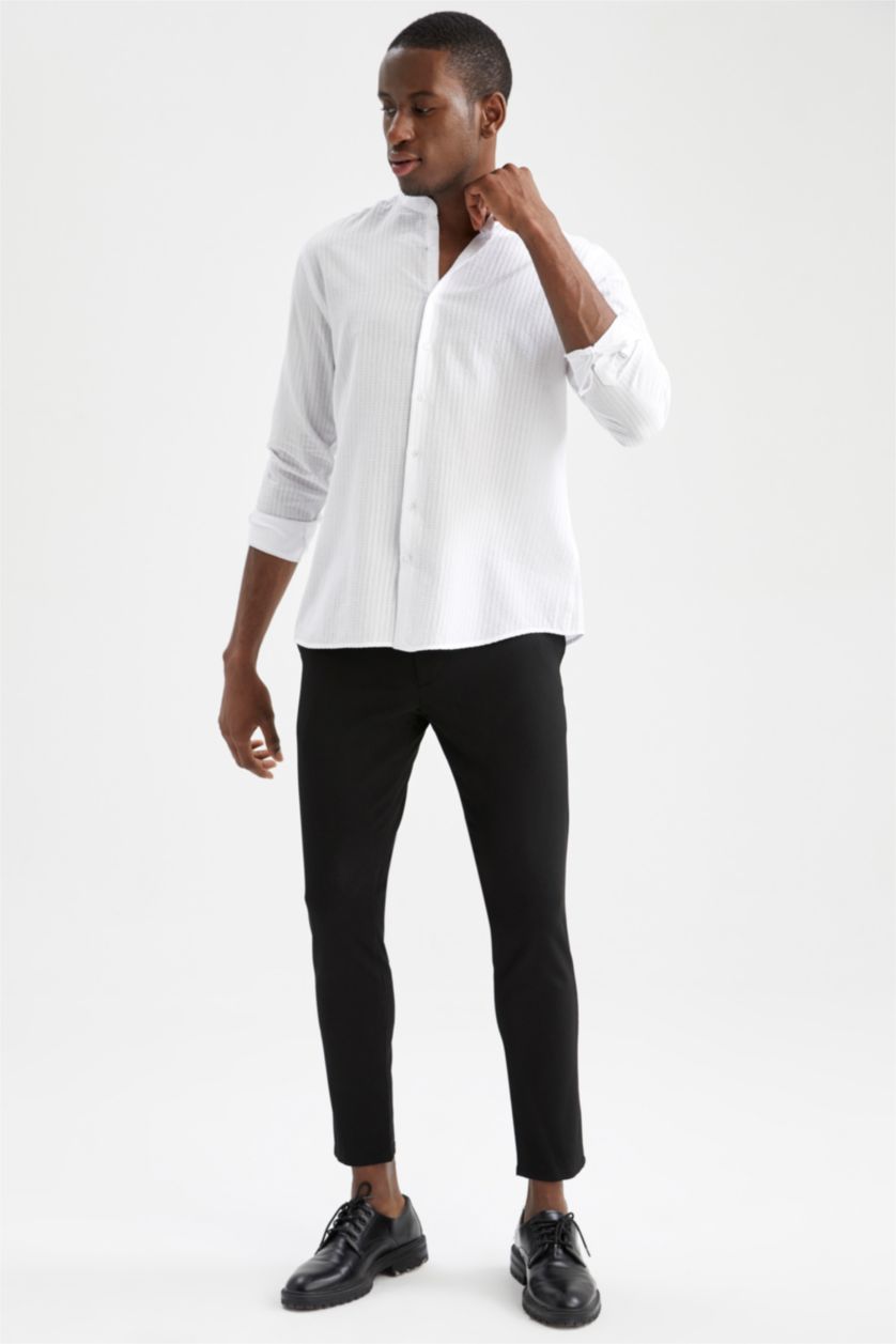 رجال أبيض قميص عصري كم طويل بياقة كبيرة