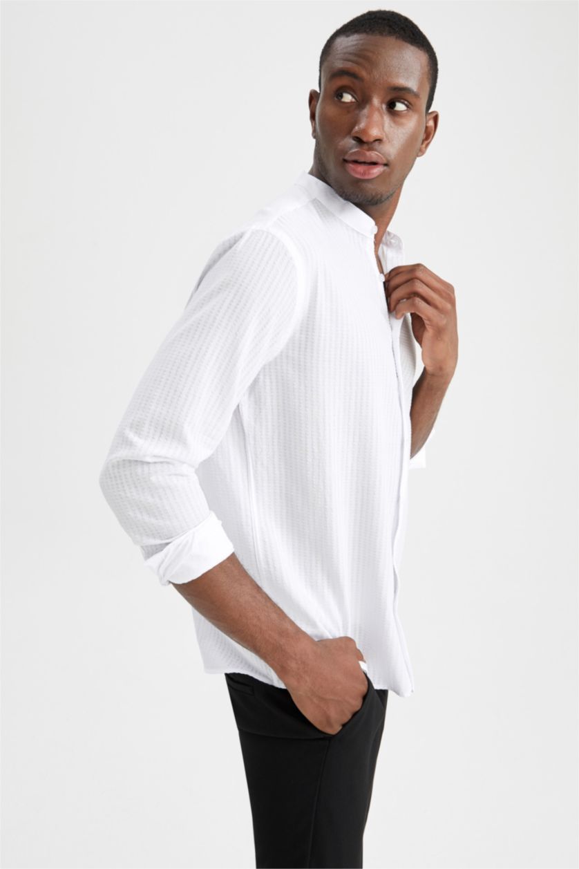 رجال أبيض قميص عصري كم طويل بياقة كبيرة