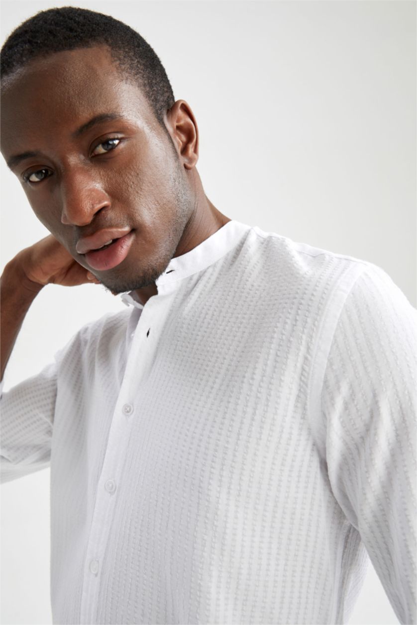 رجال أبيض قميص عصري كم طويل بياقة كبيرة