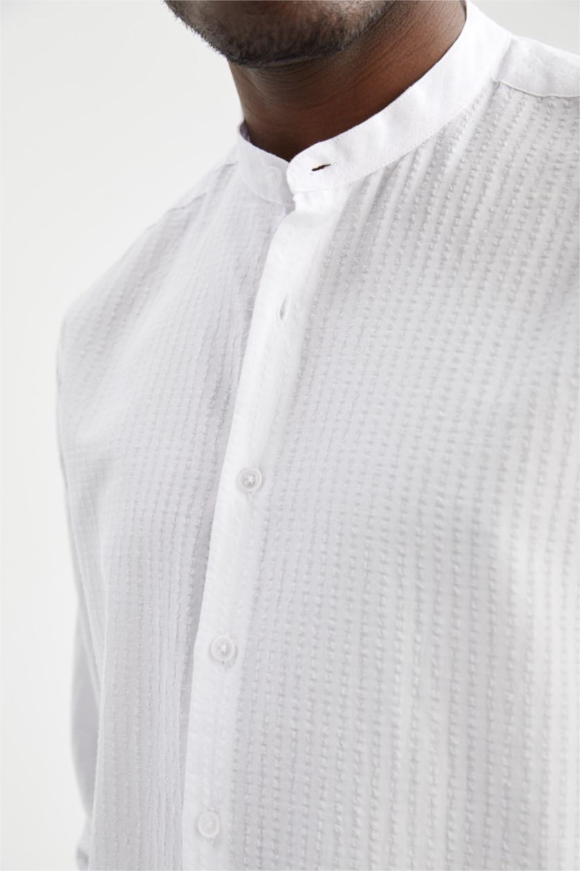 رجال أبيض قميص عصري كم طويل بياقة كبيرة