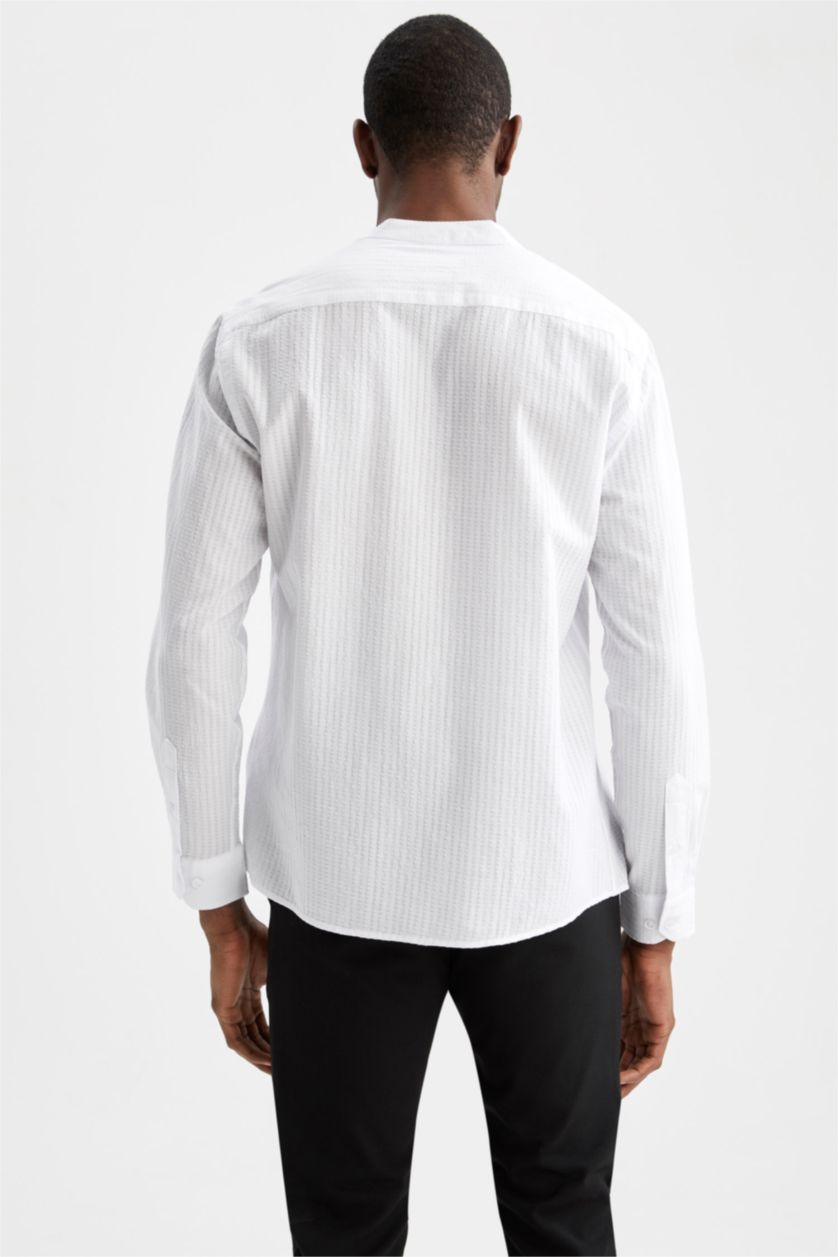 رجال أبيض قميص عصري كم طويل بياقة كبيرة