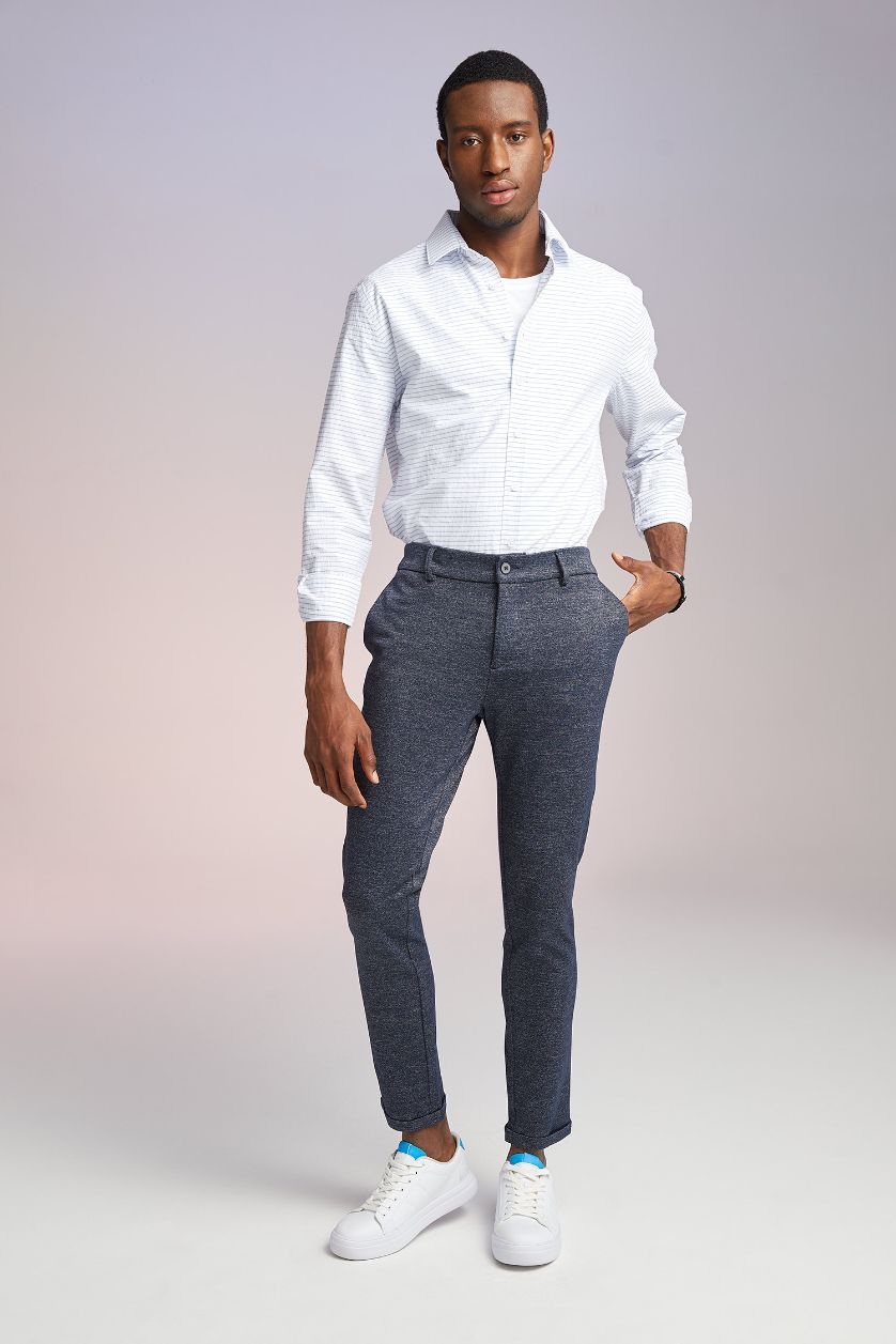 Erkek Beyaz Modern Fıt Polo Yaka Pamuklu Uzun Kollu Gömlek