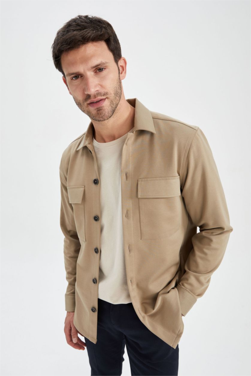 HOMME Beige Chemises à manches longues Coupe Régulière