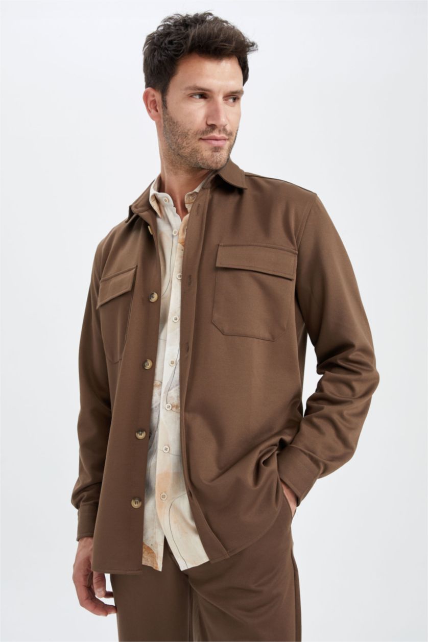 Erkek Kahve Regular Fıt Uzun Kollu Gömlek