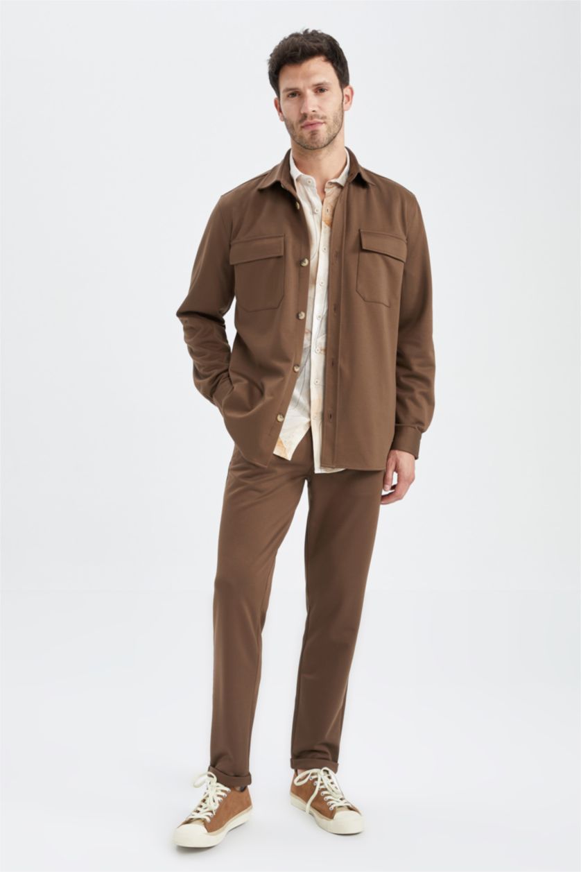 Erkek Kahve Regular Fıt Uzun Kollu Gömlek