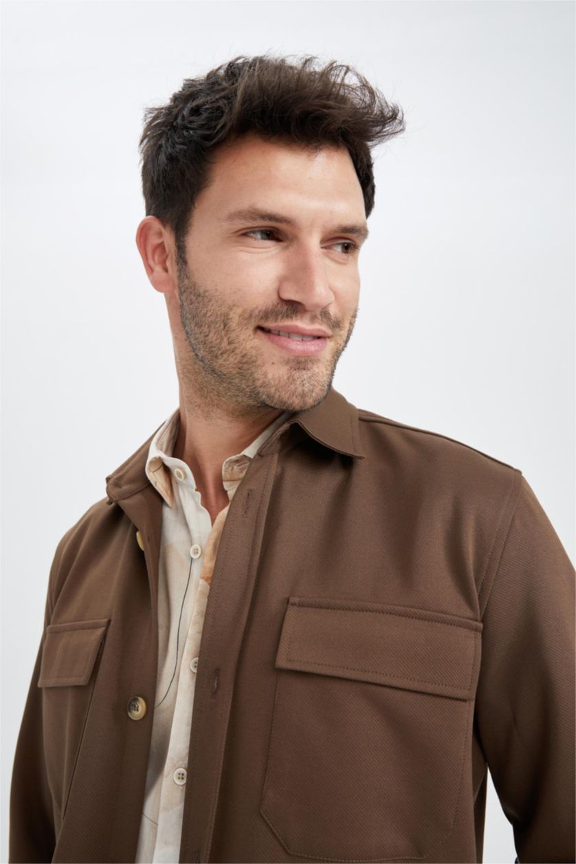 Erkek Kahve Regular Fıt Uzun Kollu Gömlek