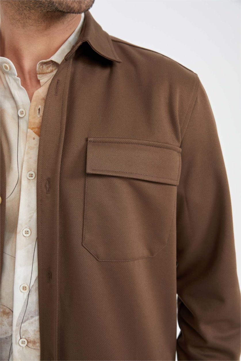Erkek Kahve Regular Fıt Uzun Kollu Gömlek