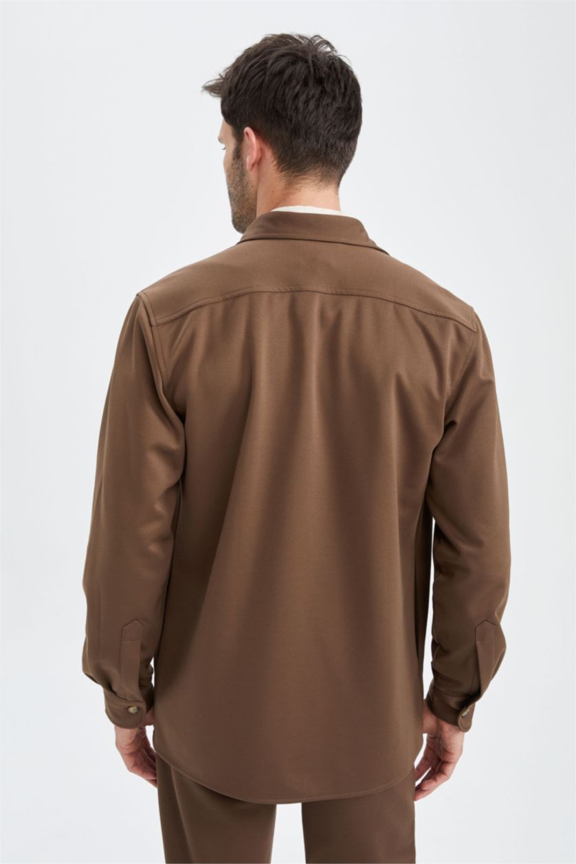 Erkek Kahve Regular Fıt Uzun Kollu Gömlek