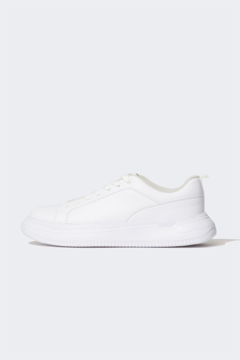 Erkek Kırık Beyaz Erkek Suni Deri Bağcıklı Spor Ayakkabı