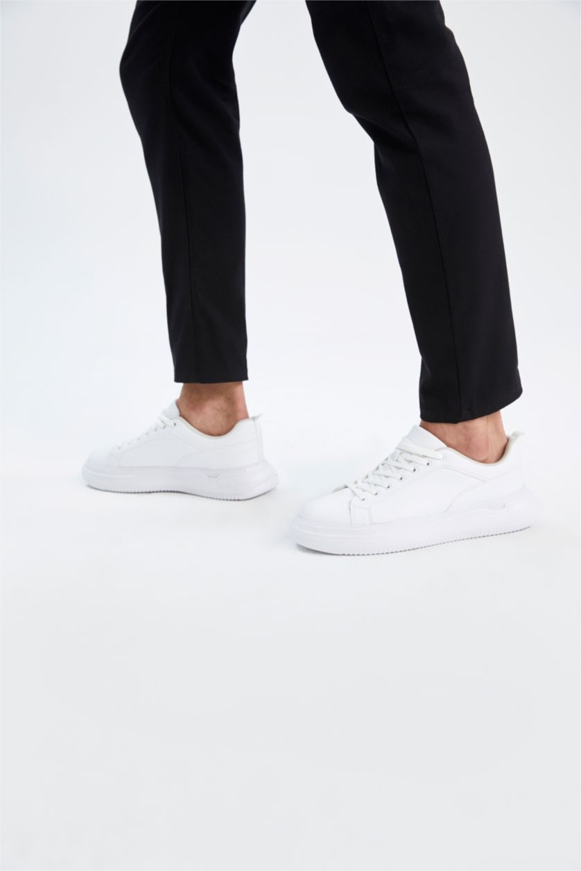 Erkek Kırık Beyaz Erkek Suni Deri Bağcıklı Spor Ayakkabı