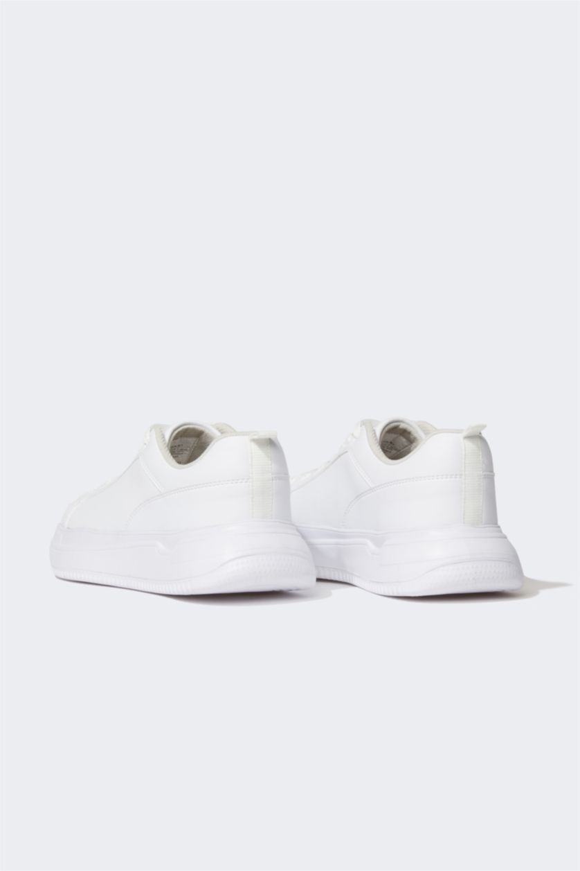 Erkek Kırık Beyaz Erkek Suni Deri Bağcıklı Spor Ayakkabı