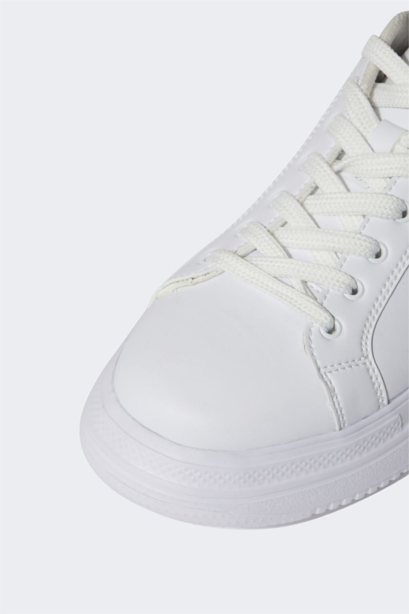 Erkek Kırık Beyaz Erkek Suni Deri Bağcıklı Spor Ayakkabı