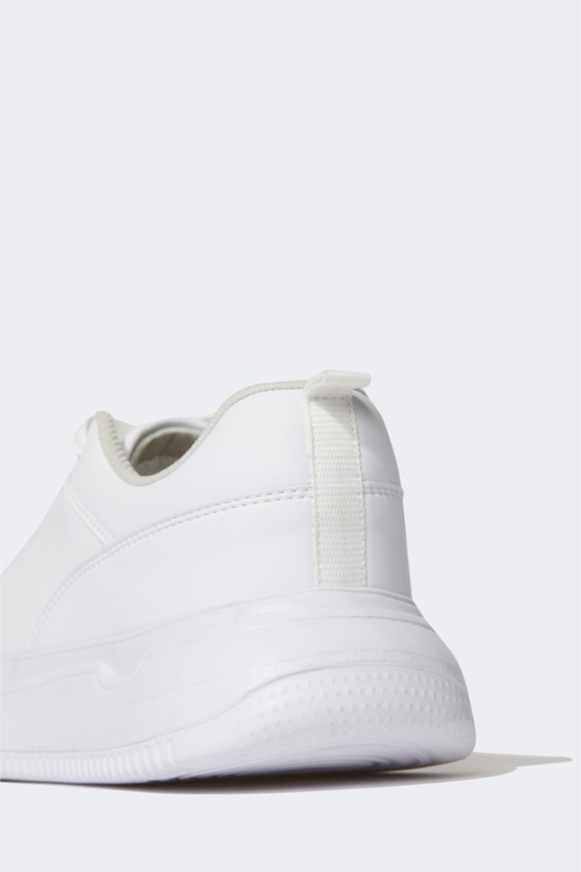 Erkek Kırık Beyaz Erkek Suni Deri Bağcıklı Spor Ayakkabı