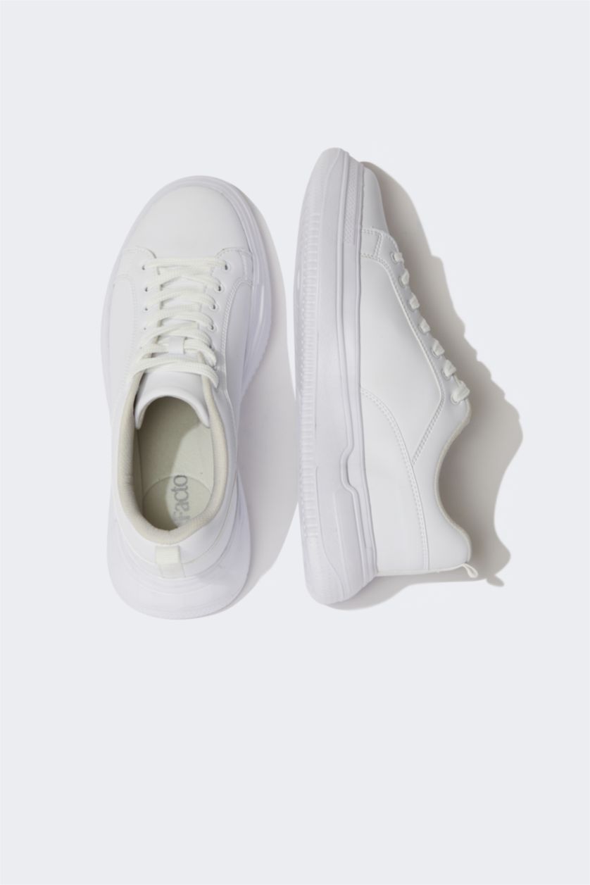 Erkek Kırık Beyaz Erkek Suni Deri Bağcıklı Spor Ayakkabı