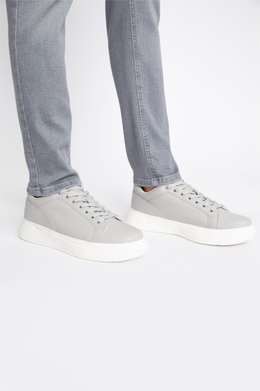 رجالي رمادي سنيكرز رجالي جلد صناعي برباط