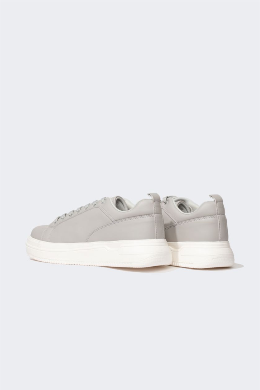 رجالي رمادي سنيكرز رجالي جلد صناعي برباط