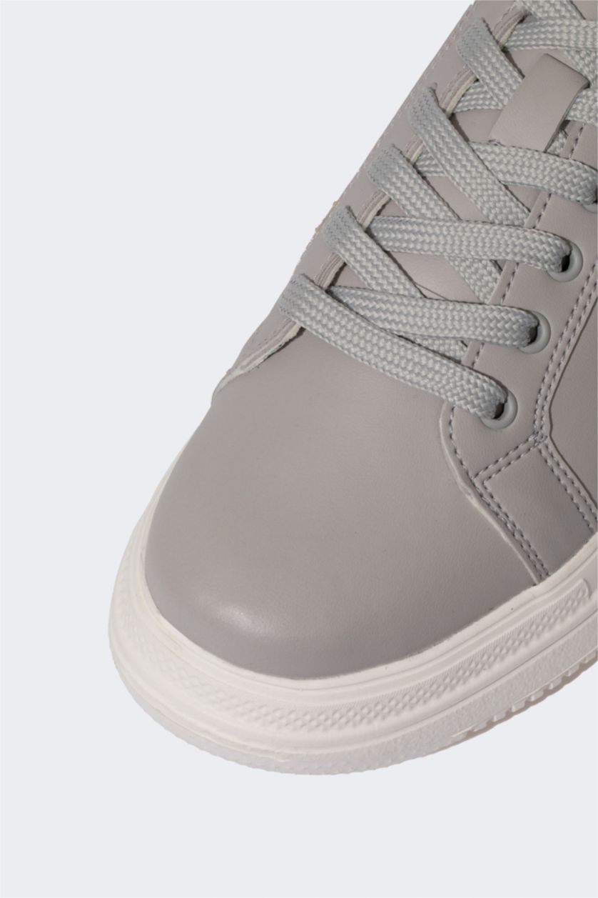 رجالي رمادي سنيكرز رجالي جلد صناعي برباط