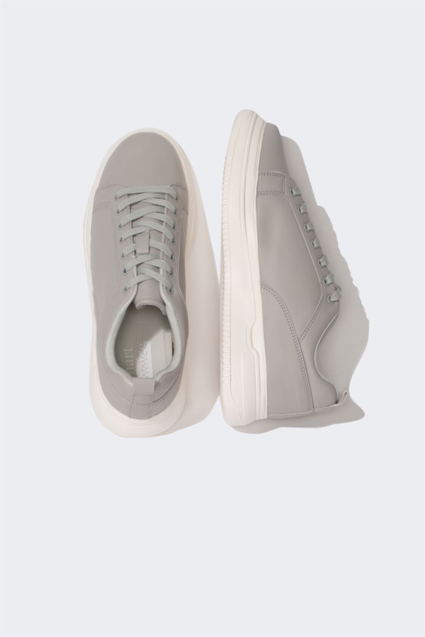 رجالي رمادي سنيكرز رجالي جلد صناعي برباط