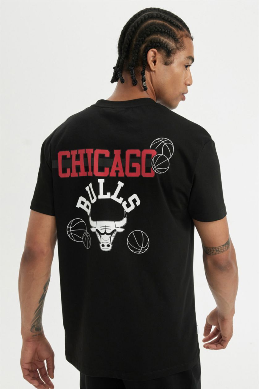MAN Black DeFactoFit NBA Chicago Bulls Standard Fit Heavy Fabric T-Shirt
