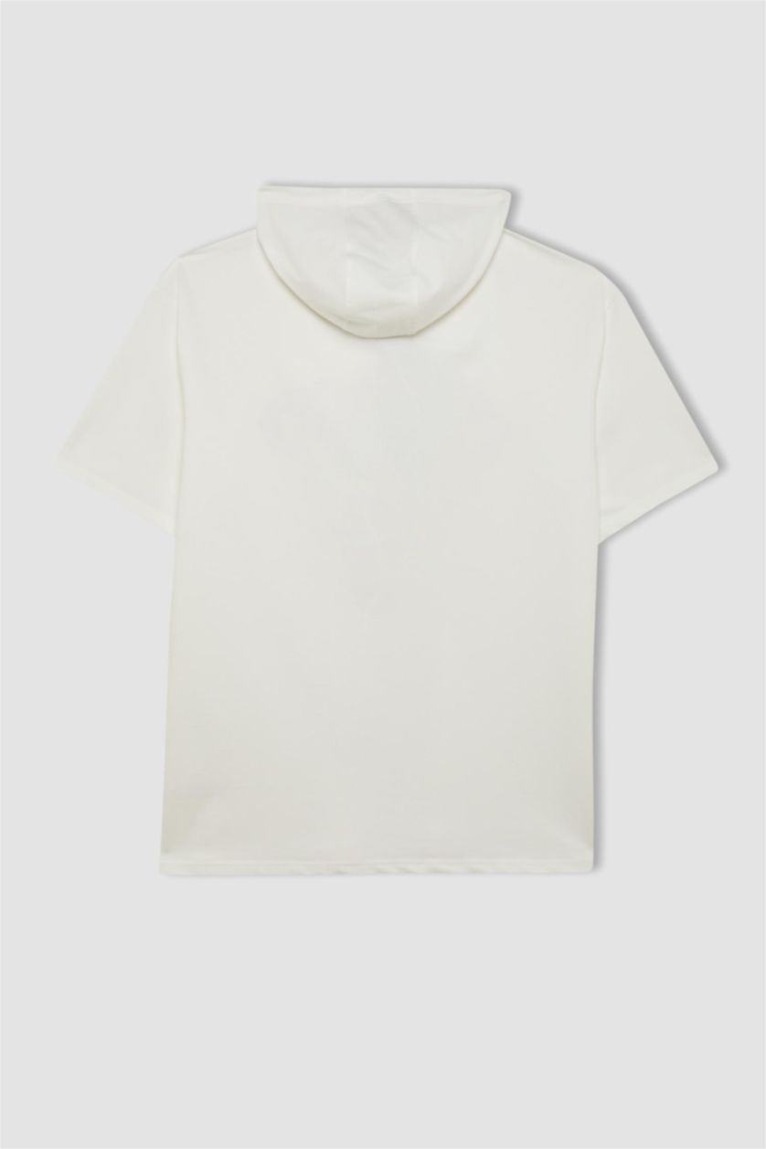 Erkek Ekru NBA Chicago Bulls Oversize Geniş Kalıp Kapüşonlu Kısa Kollu Tişört