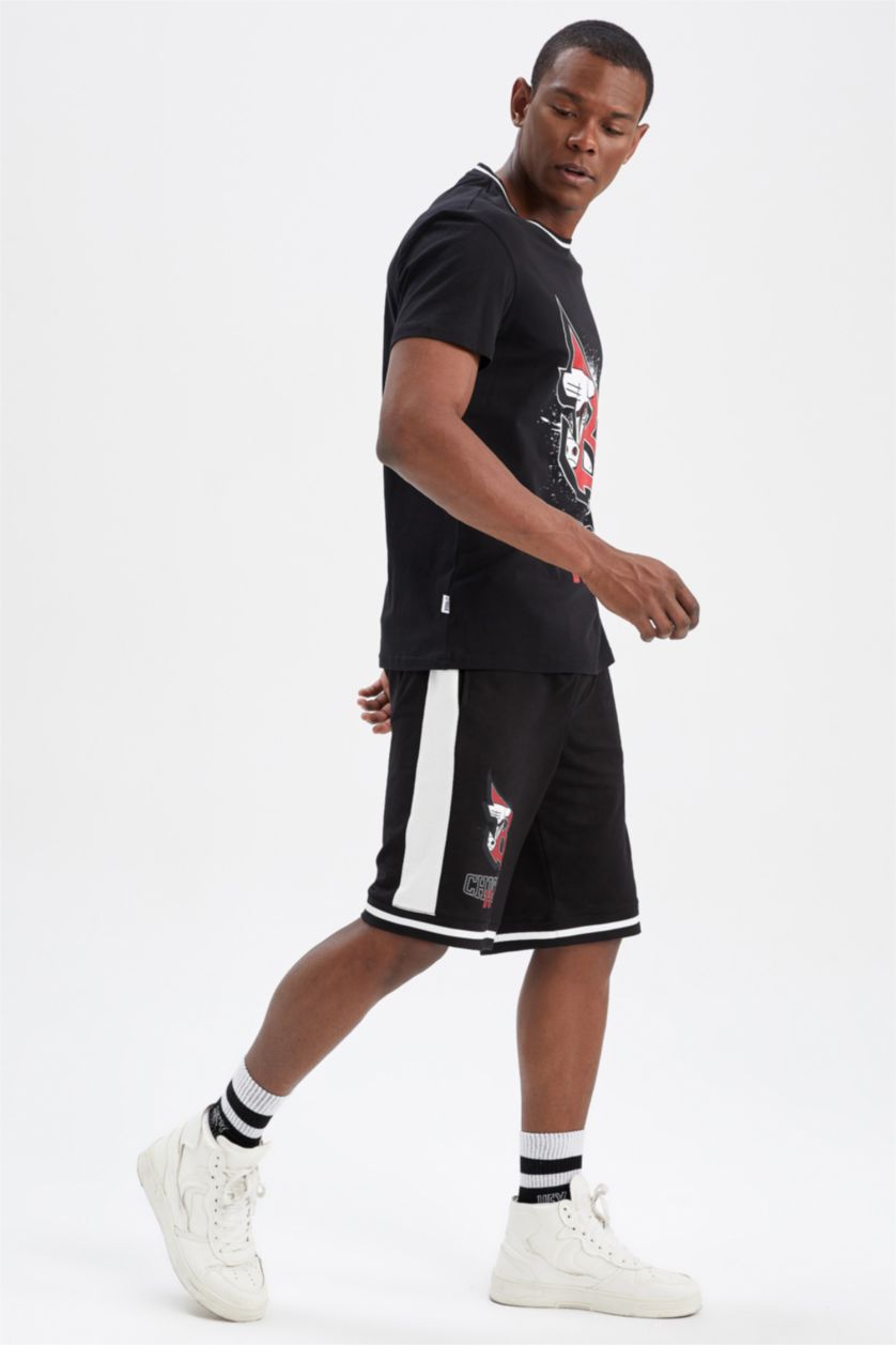 HOMME Noir Defacto Fit NBA Chicago Bulls T-shirt à col ras du cou coupe régulière sous licence