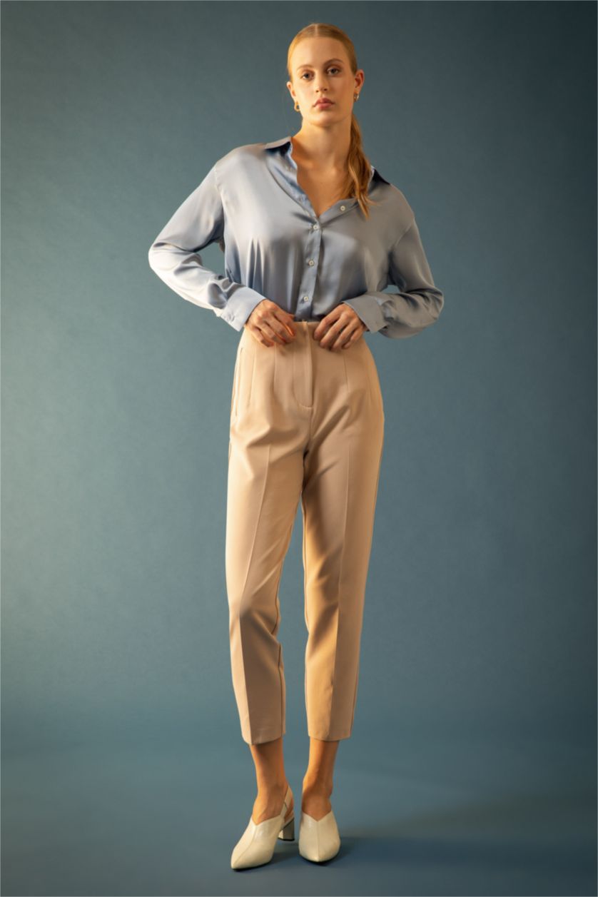 FEMME Beige Pantalon taille haute coupe slim