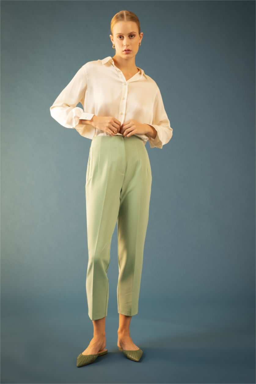 Woman Mint High Waist Slim Fit Trousers