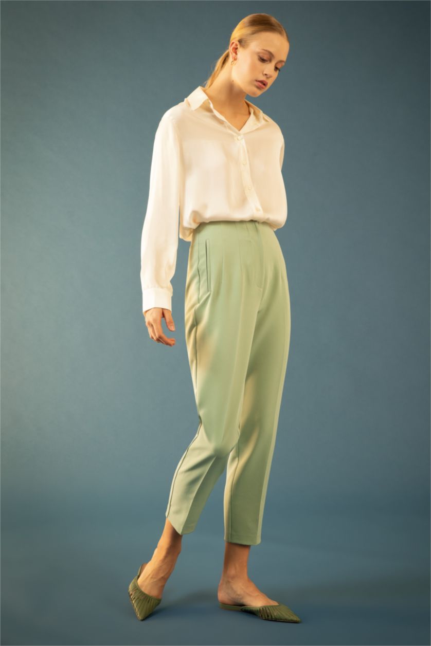 Woman Mint High Waist Slim Fit Trousers
