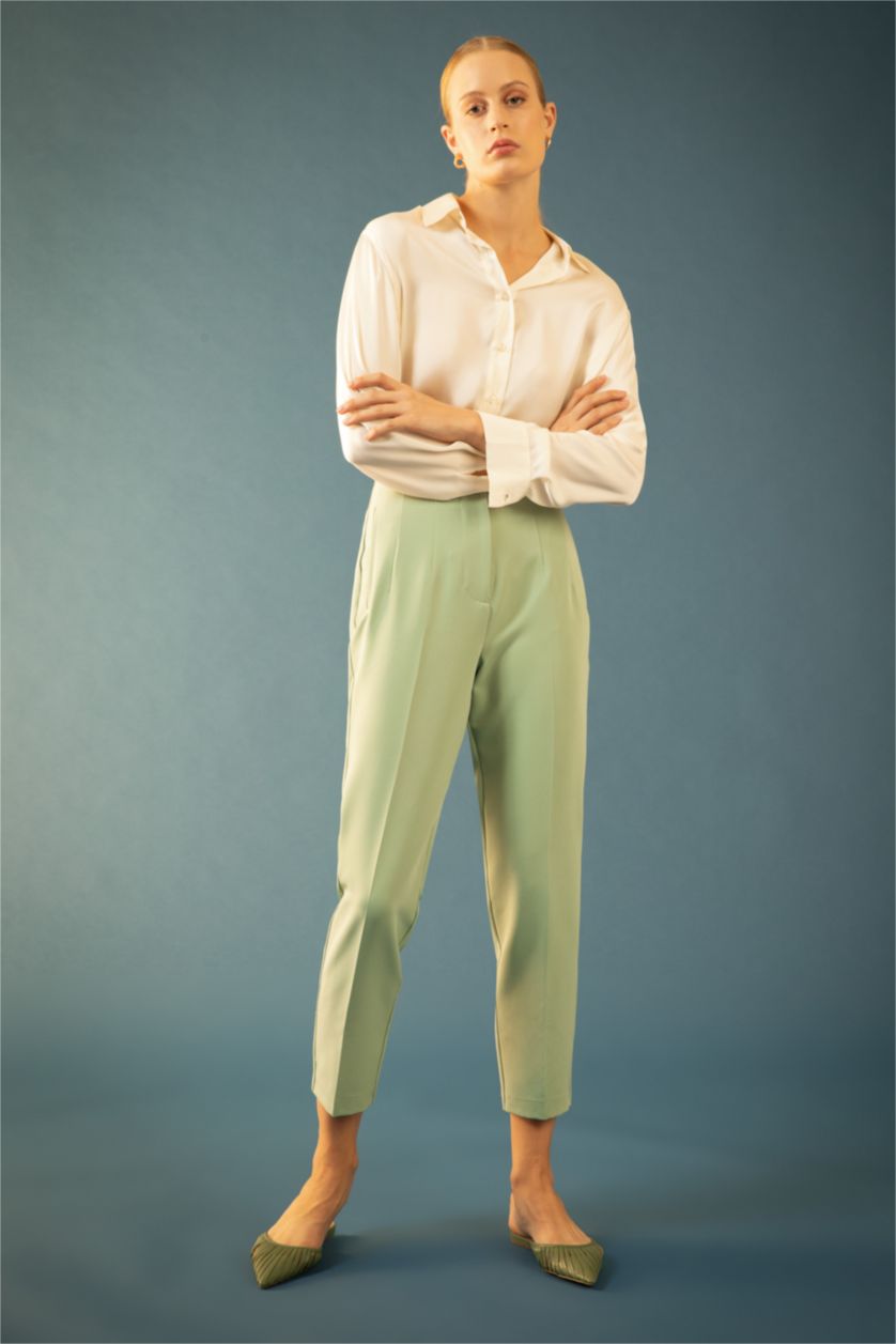 Woman Mint High Waist Slim Fit Trousers