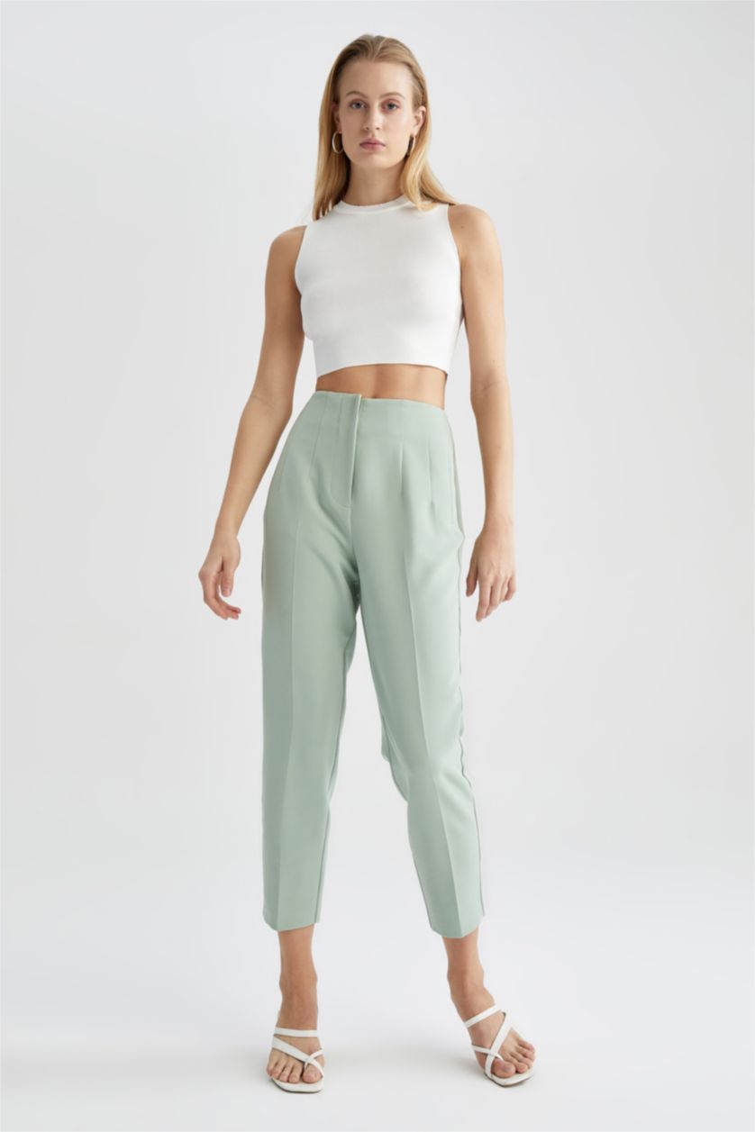Woman Mint High Waist Slim Fit Trousers