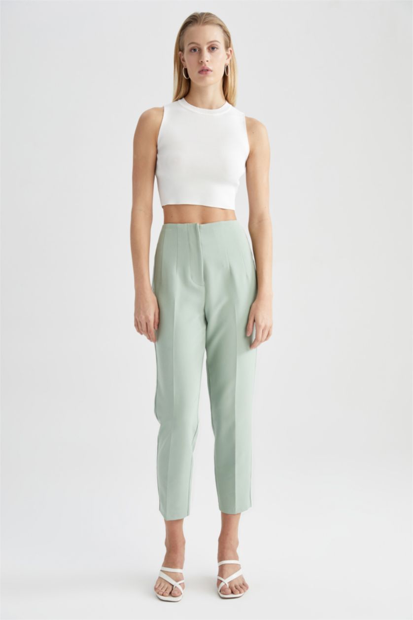 Woman Mint High Waist Slim Fit Trousers