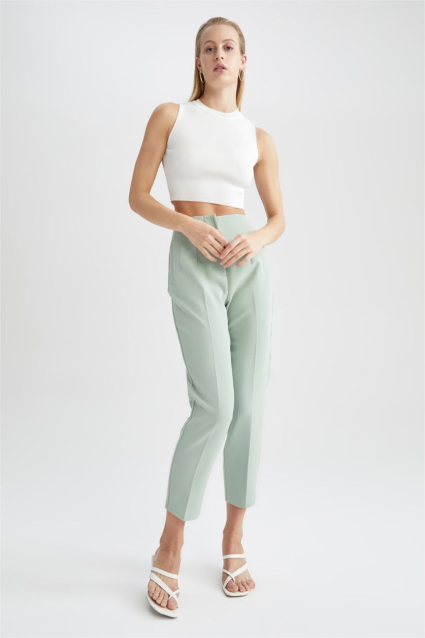 Woman Mint High Waist Slim Fit Trousers