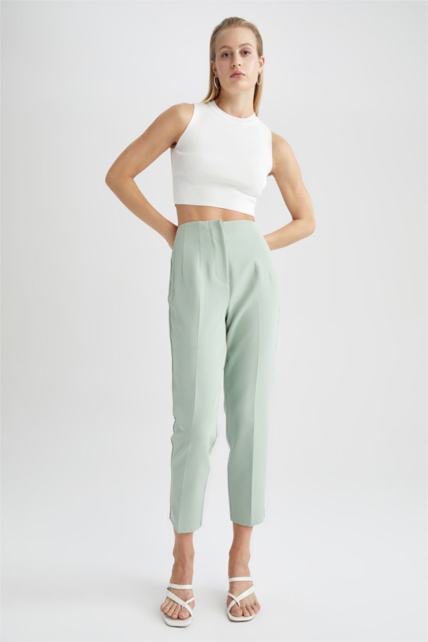 Woman Mint High Waist Slim Fit Trousers