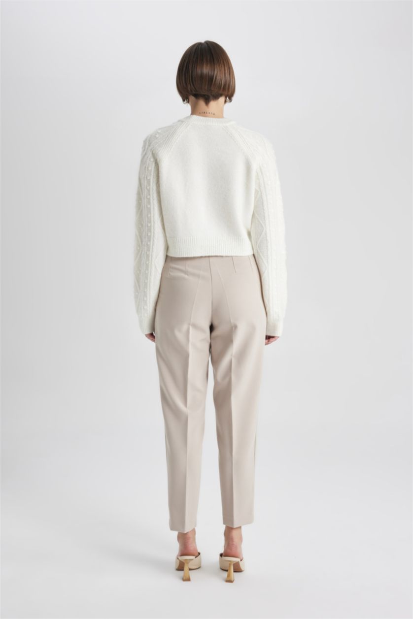 Женщины Светлая слоновая кость Брюки приталенного кроя с высокой талией
