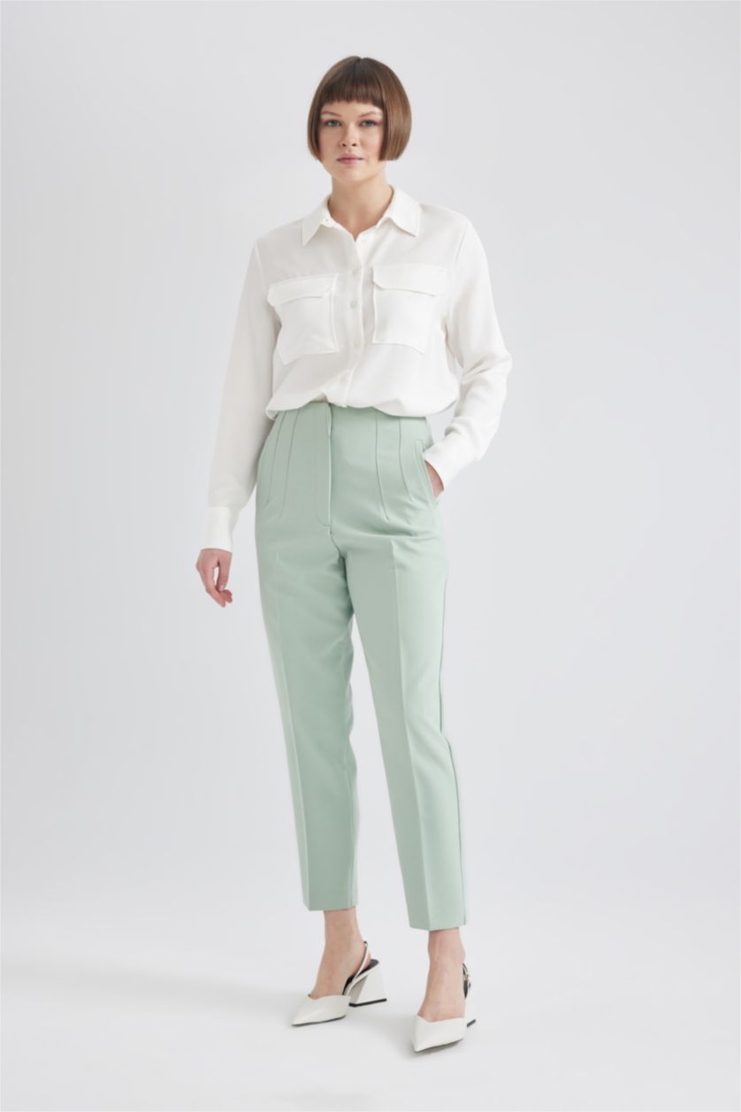 Женщины Мятный Брюки приталенного кроя с высокой талией