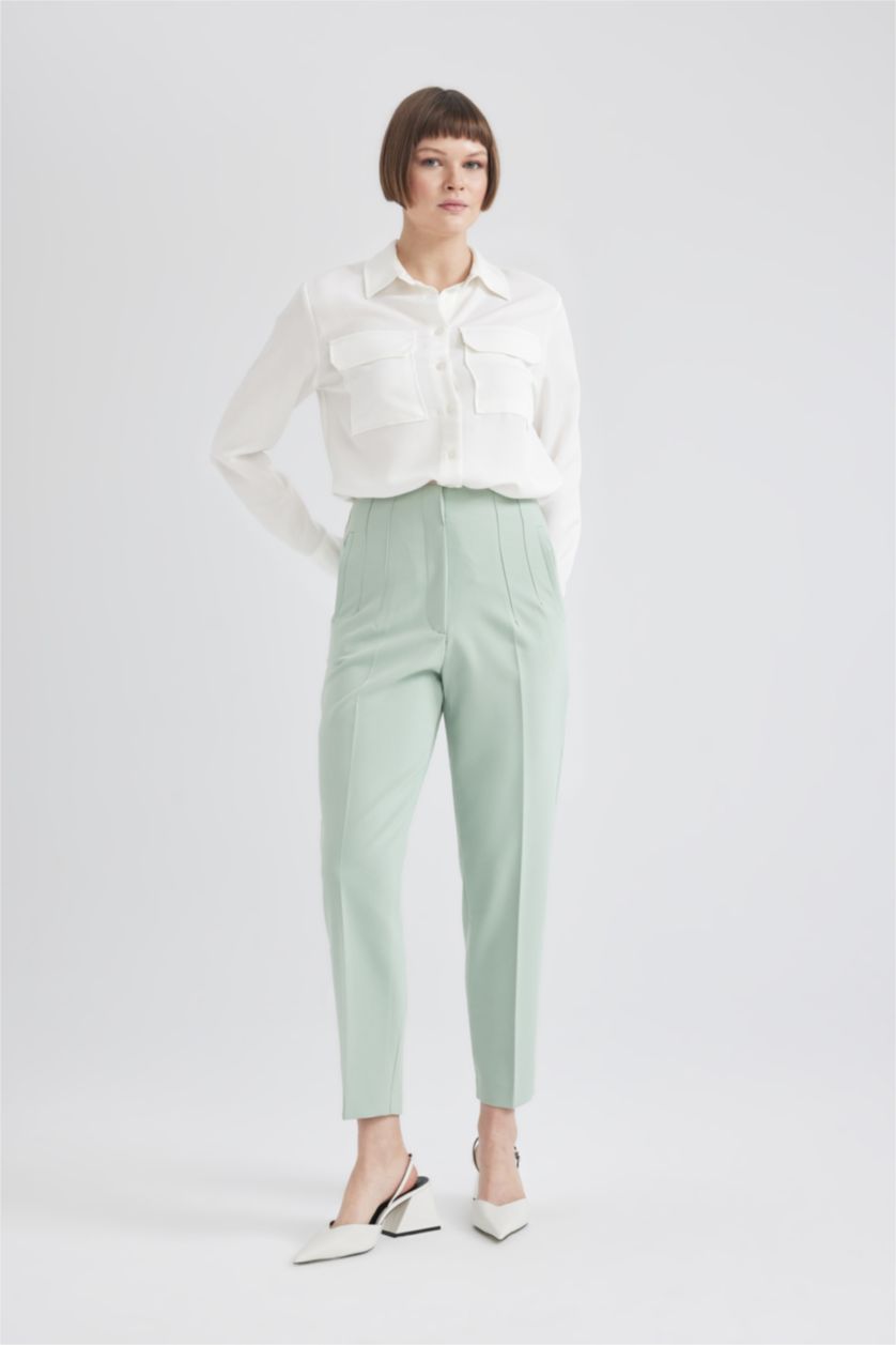 Женщины Мятный Брюки приталенного кроя с высокой талией