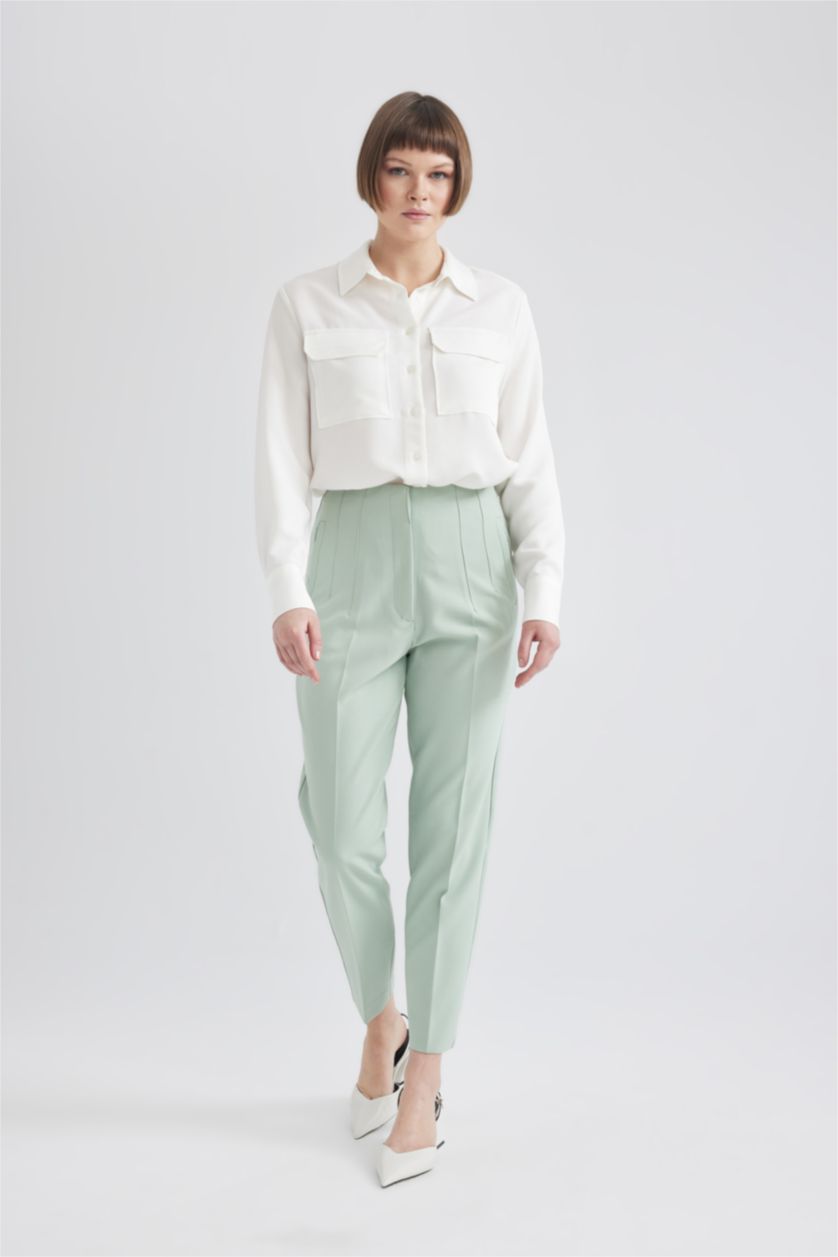 Женщины Мятный Брюки приталенного кроя с высокой талией
