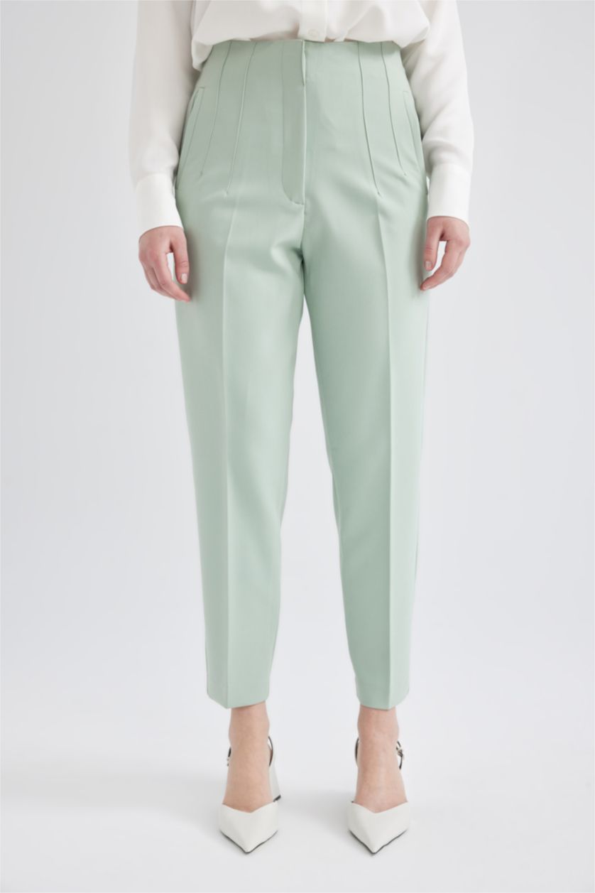 Женщины Мятный Брюки приталенного кроя с высокой талией