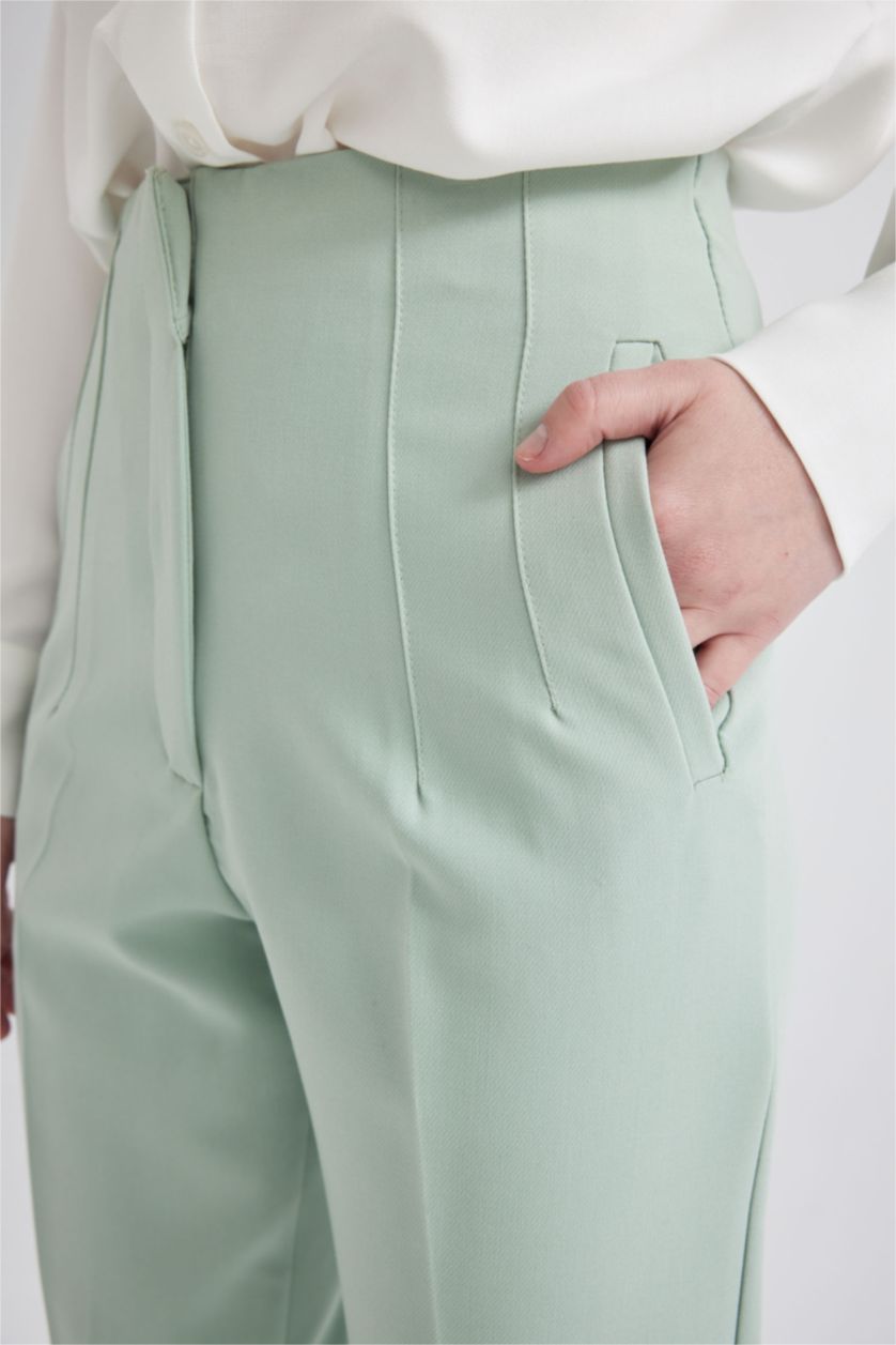 Женщины Мятный Брюки приталенного кроя с высокой талией