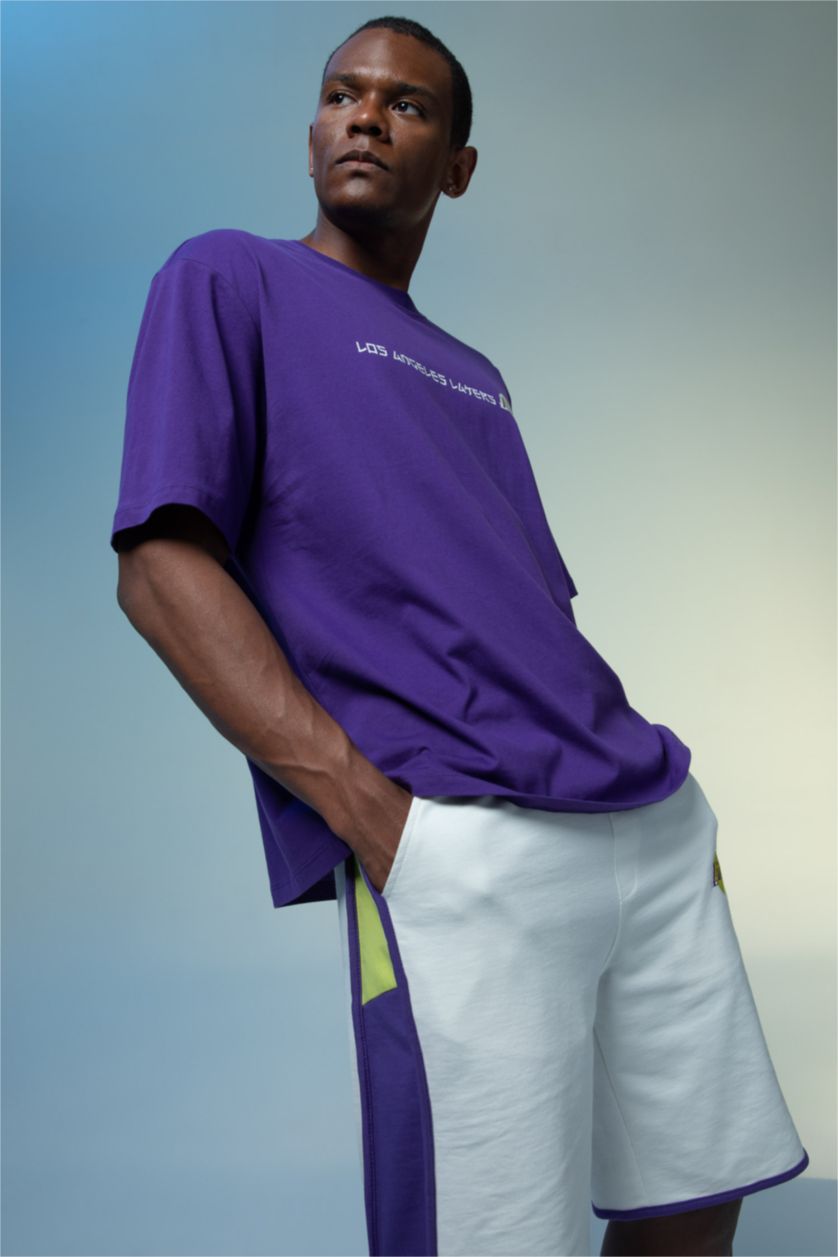 HOMME Violet Defacto Fit NBA Los Angeles Lakers T-shirt à col rond sous licence