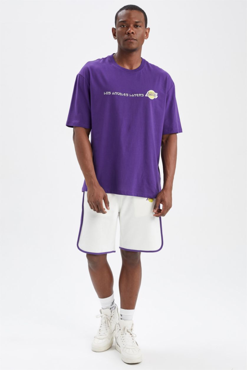 HOMME Violet Defacto Fit NBA Los Angeles Lakers T-shirt à col rond sous licence